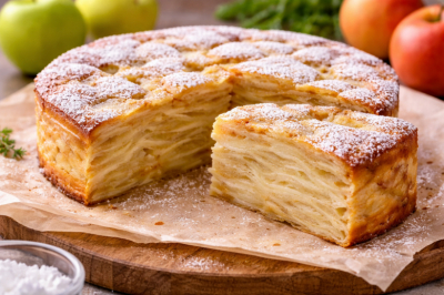 Вместо шарлотки теперь &laquo;Невидимка&raquo; &mdash; текстура как пух: рецепт с добавлением молока и тонких слайсов яблок