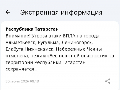 Угроза атаки БПЛА на шесть городов Татарстана отменена