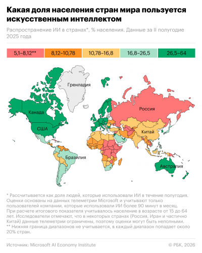 Какие страны лидируют по уровню внедрения ИИ. Карта