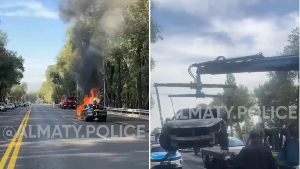 Иномарка JAC вспыхнула на ходу в Алматы