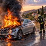 У «Озера любви» загорелся Mercedes